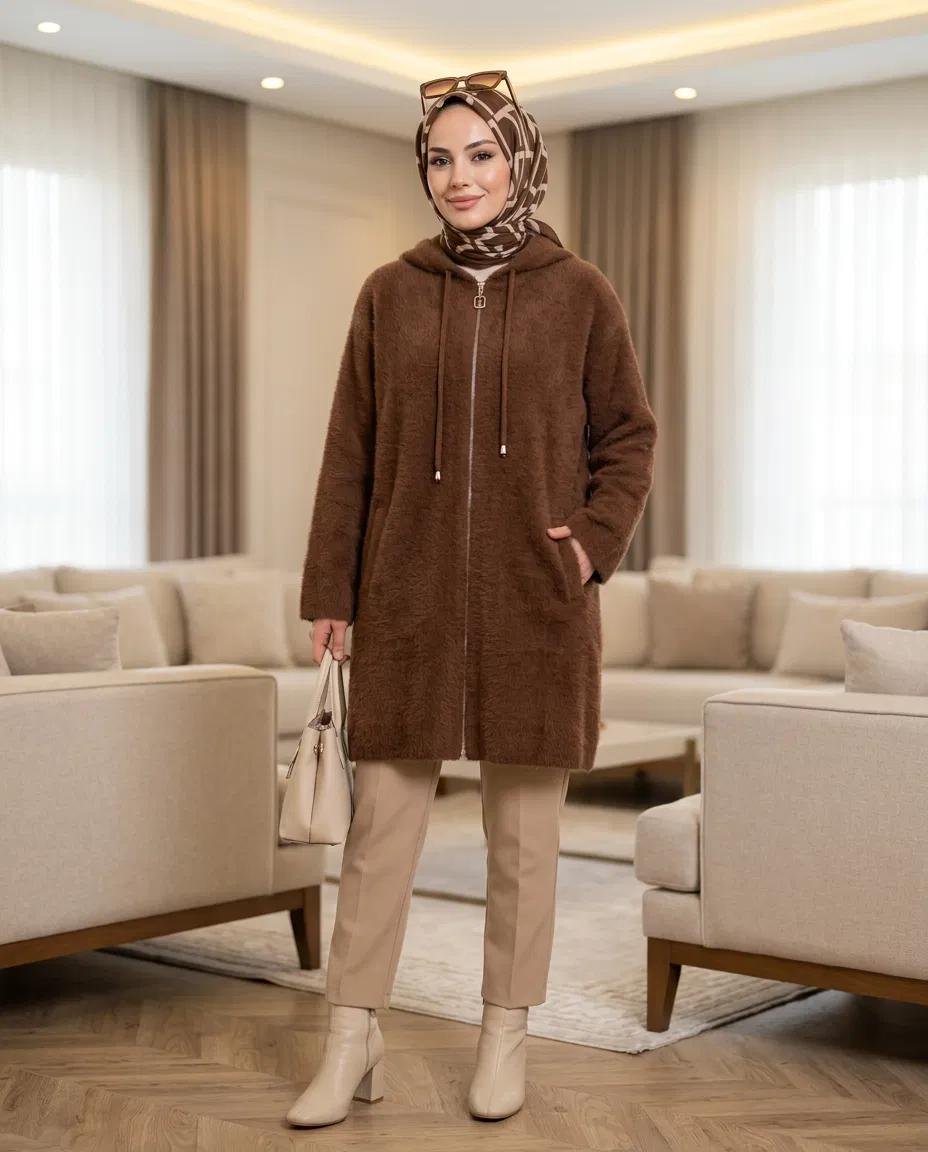 KAPŞONLU FERMARLI ANGORA HIRKA