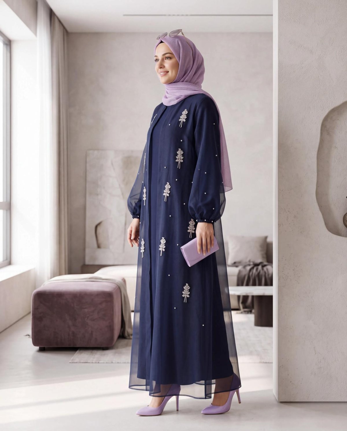 ABAYA TAKIM BESN TAŞLI ORGANİZE ABAYA İÇLİK ELBİSE TAKIM - Resim 2