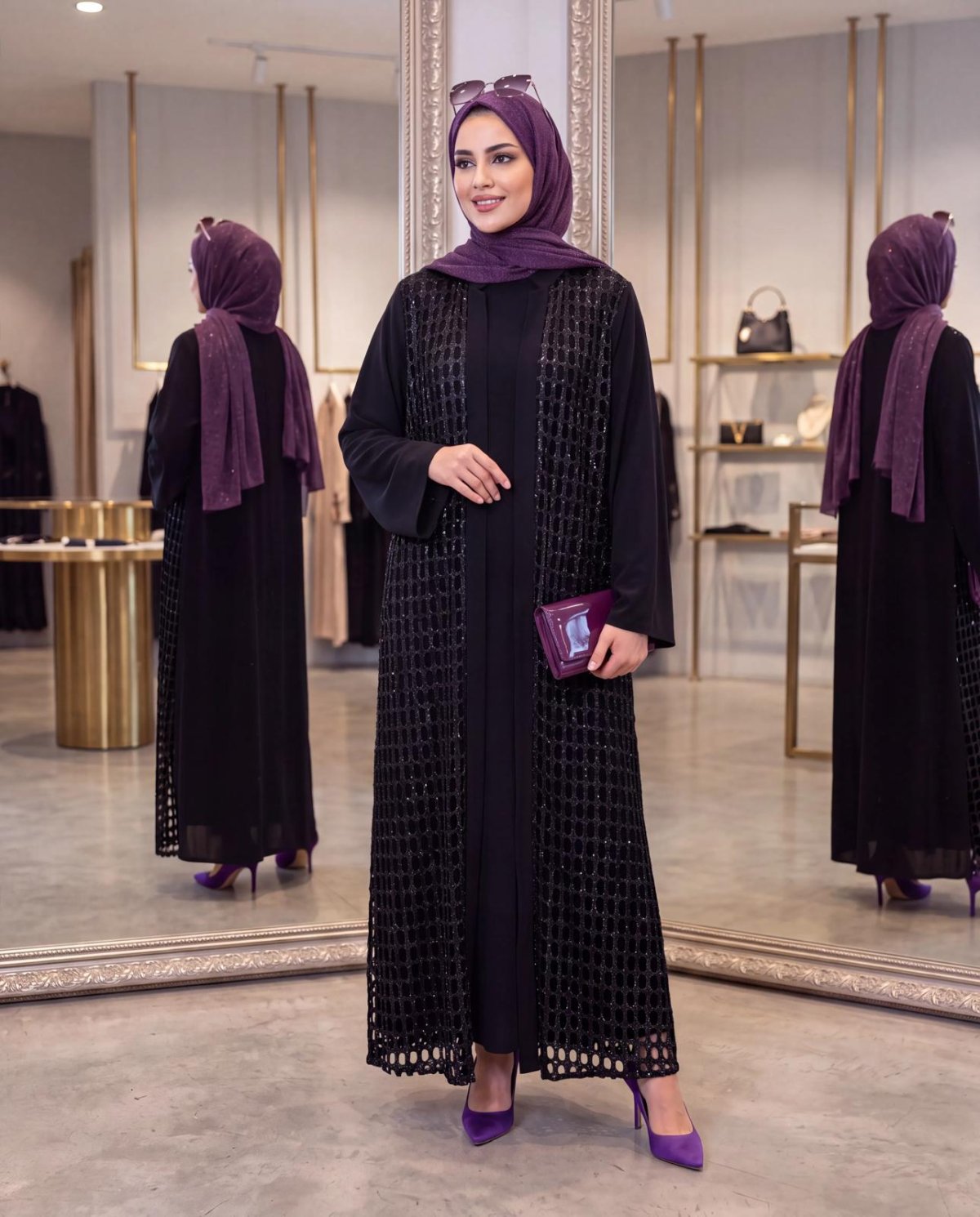 ABAYA TAKIM ÖNÜ SİM FİLE ABAYA İÇLİK ELBİSE İKİLİ TK - Resim 1