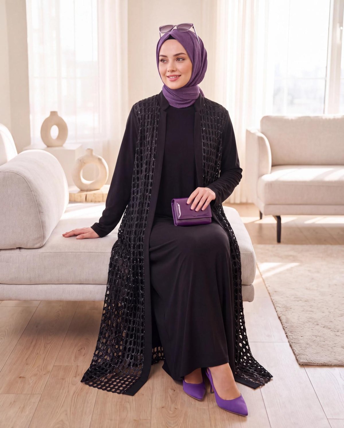 ABAYA TAKIM ÖNÜ SİM FİLE ABAYA İÇLİK ELBİSE İKİLİ TK - Resim 2