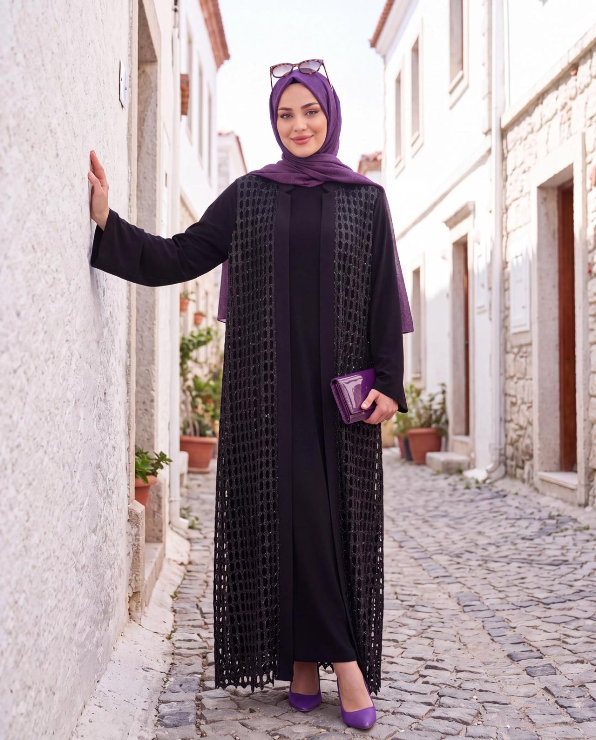 ABAYA TAKIM ÖNÜ SİM FİLE ABAYA İÇLİK ELBİSE İKİLİ TK
