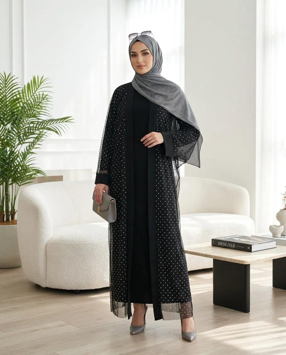 KOMPLE TAŞLI YARASA KOL TÜL ABAYA - Resim 5
