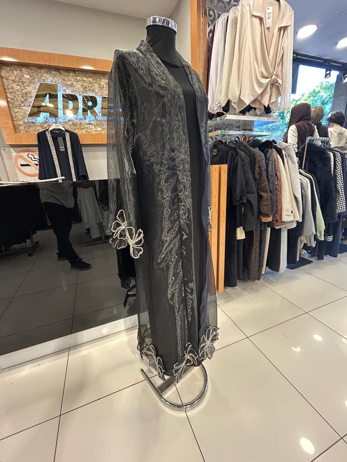 ABAYA TK PAPATYA TAŞLI ORGANİZE ABAYA SANDY ELB İKİLİ - Resim 3