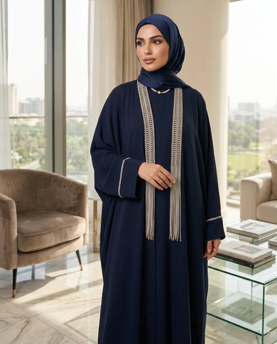TAŞ İŞLİ YARASA KOL KUMAŞ ABAYA - Resim 2