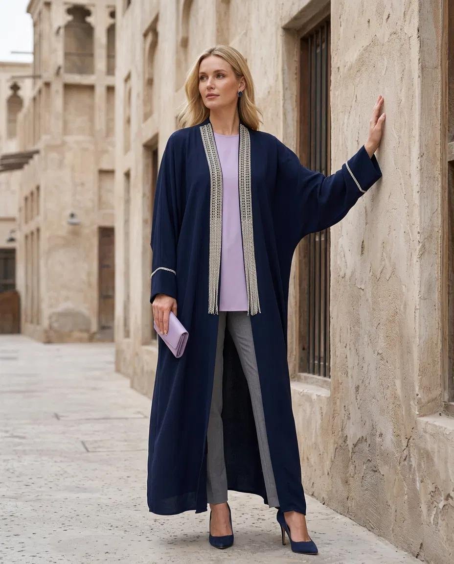 TAŞ İŞLİ YARASA KOL KUMAŞ ABAYA - Resim 4